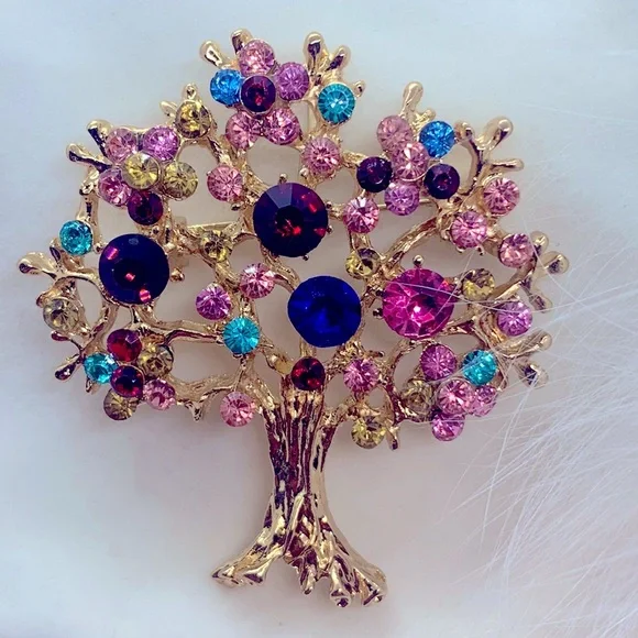 Rhinestone Colorful Tree Brooch - Picture 1 of 3